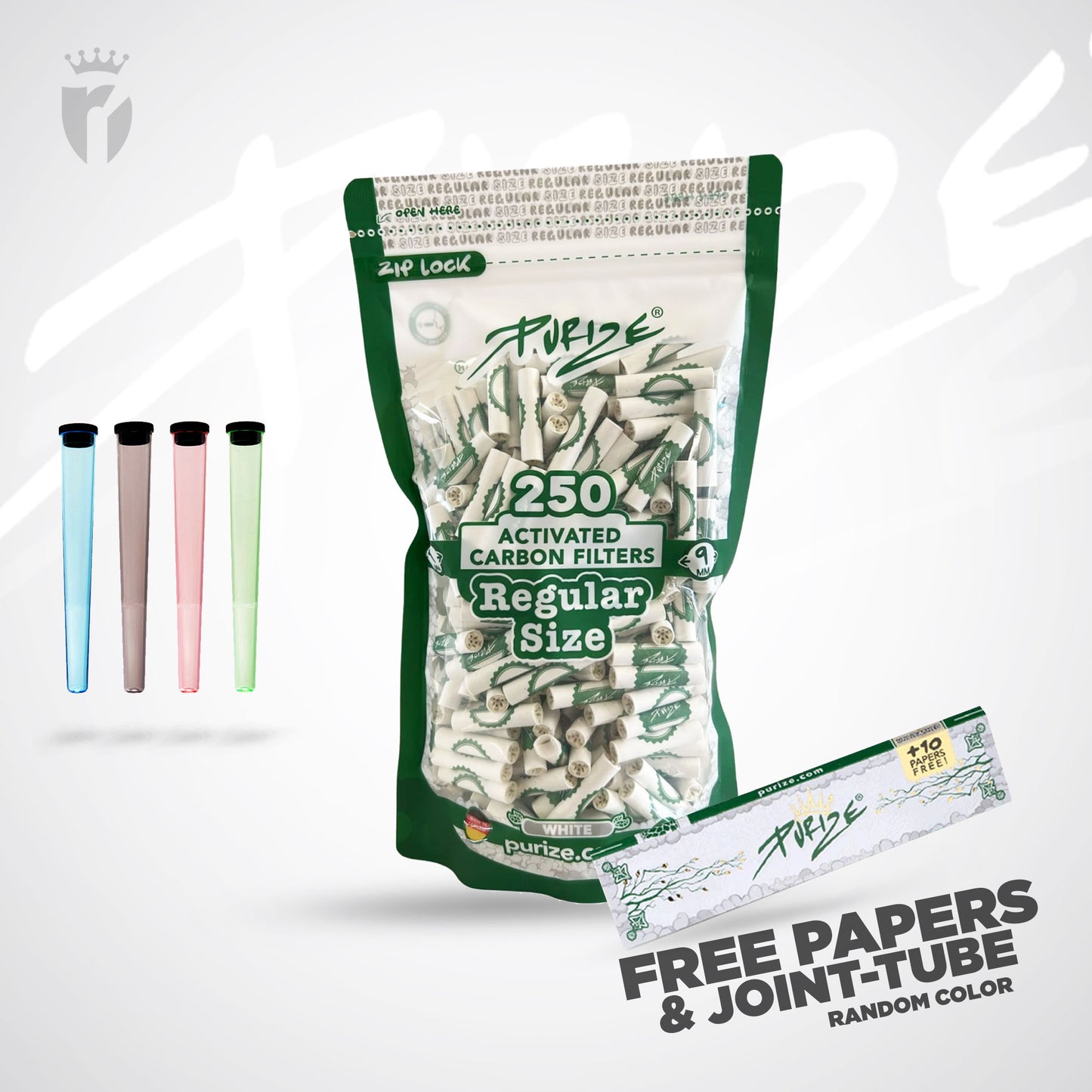 PURIZE Aktivkohlefilter Regular Size 9mm - (250 Stück)