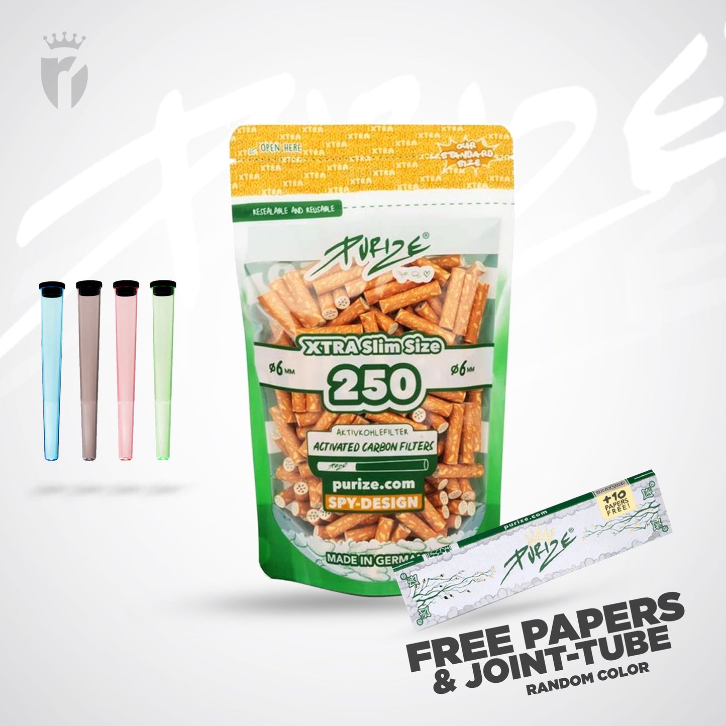 PURIZE Aktivkohlefilter XTRA Slim 6mm - (250 Stück)