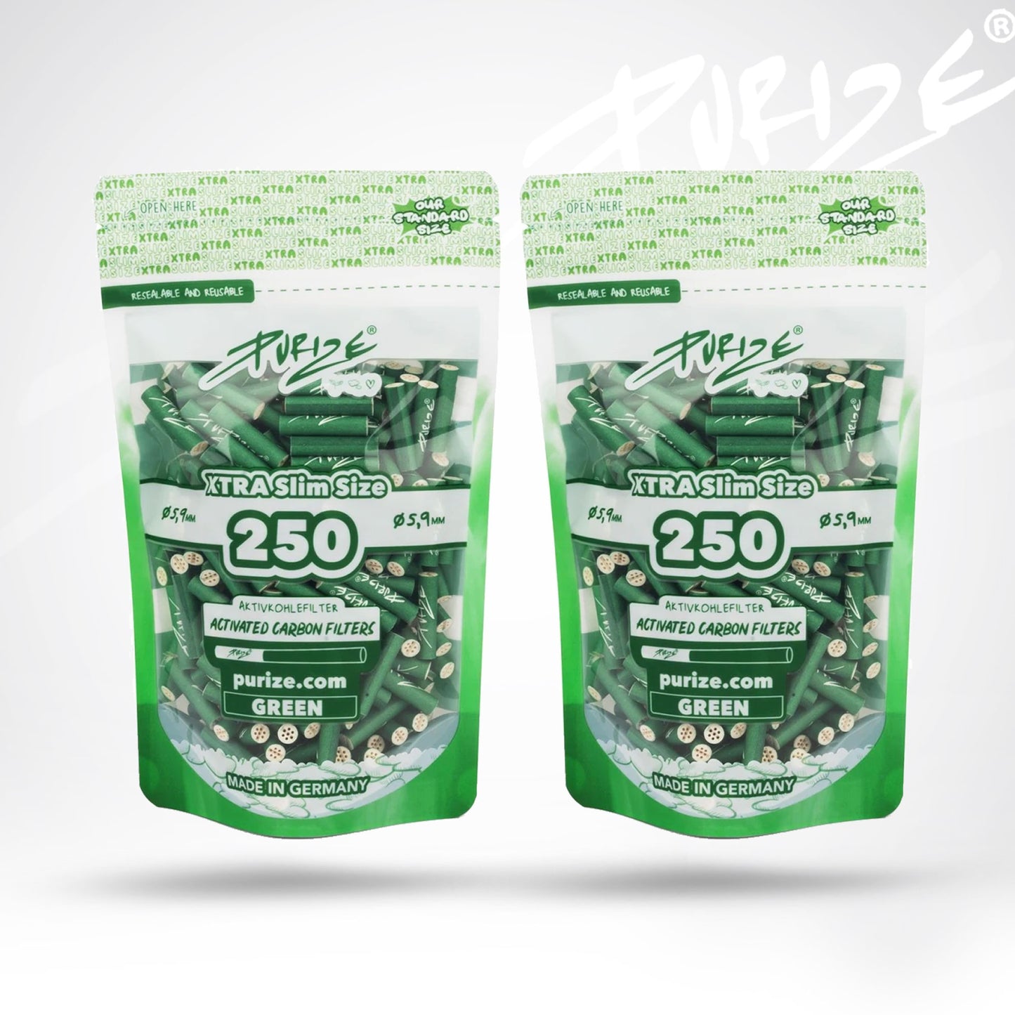 500 PURIZE Aktivkohlefilter Xtra Slim Size 6mm - (2x250 Stück)