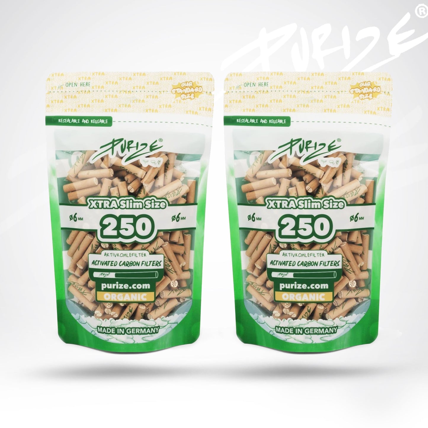 500 PURIZE Aktivkohlefilter Xtra Slim Size 6mm - (2x250 Stück)