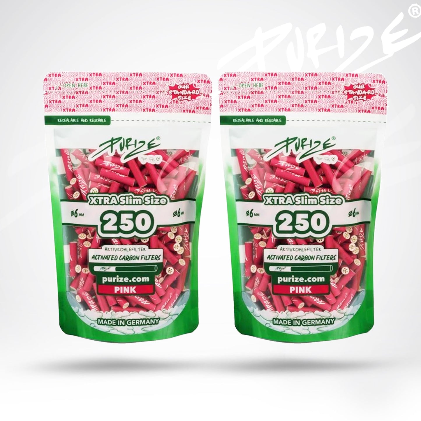 500 PURIZE Aktivkohlefilter Xtra Slim Size 6mm - (2x250 Stück)