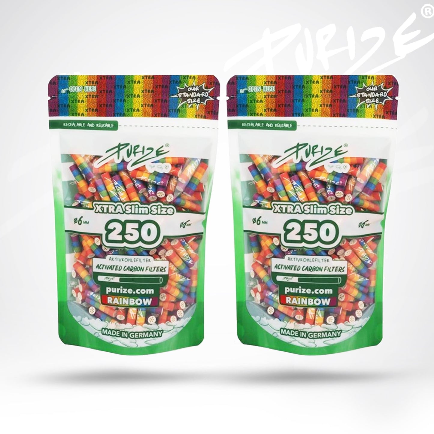 500 PURIZE Aktivkohlefilter Xtra Slim Size 6mm - (2x250 Stück)