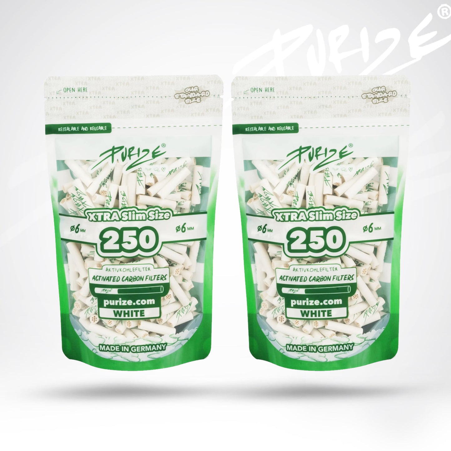 500 PURIZE Aktivkohlefilter Xtra Slim Size 6mm - (2x250 Stück)