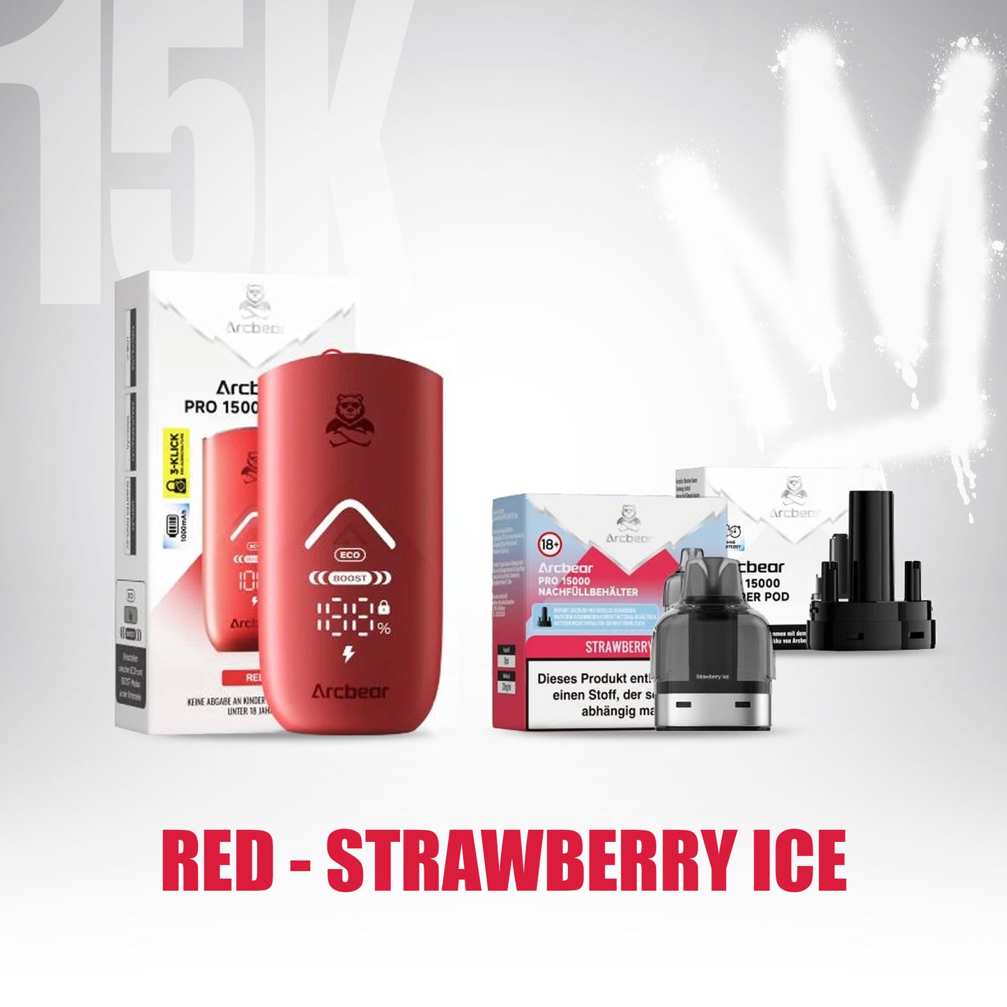 ArcBear Pro 15000 - Strawberry Ice - Starter Kit - Red