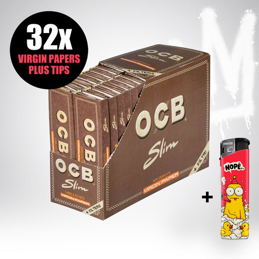 OCB Virgin Slim Blättchen King Size + Tips - Unbleached