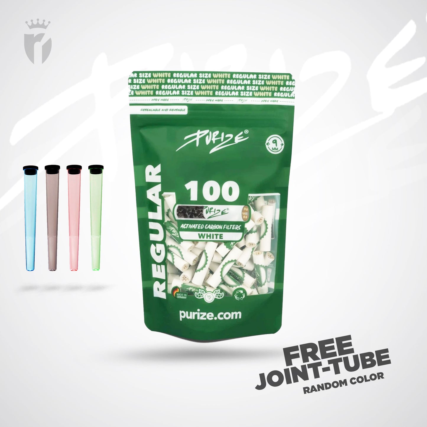 PURIZE Aktivkohlefilter Regular Size 9mm - (100 Stück)