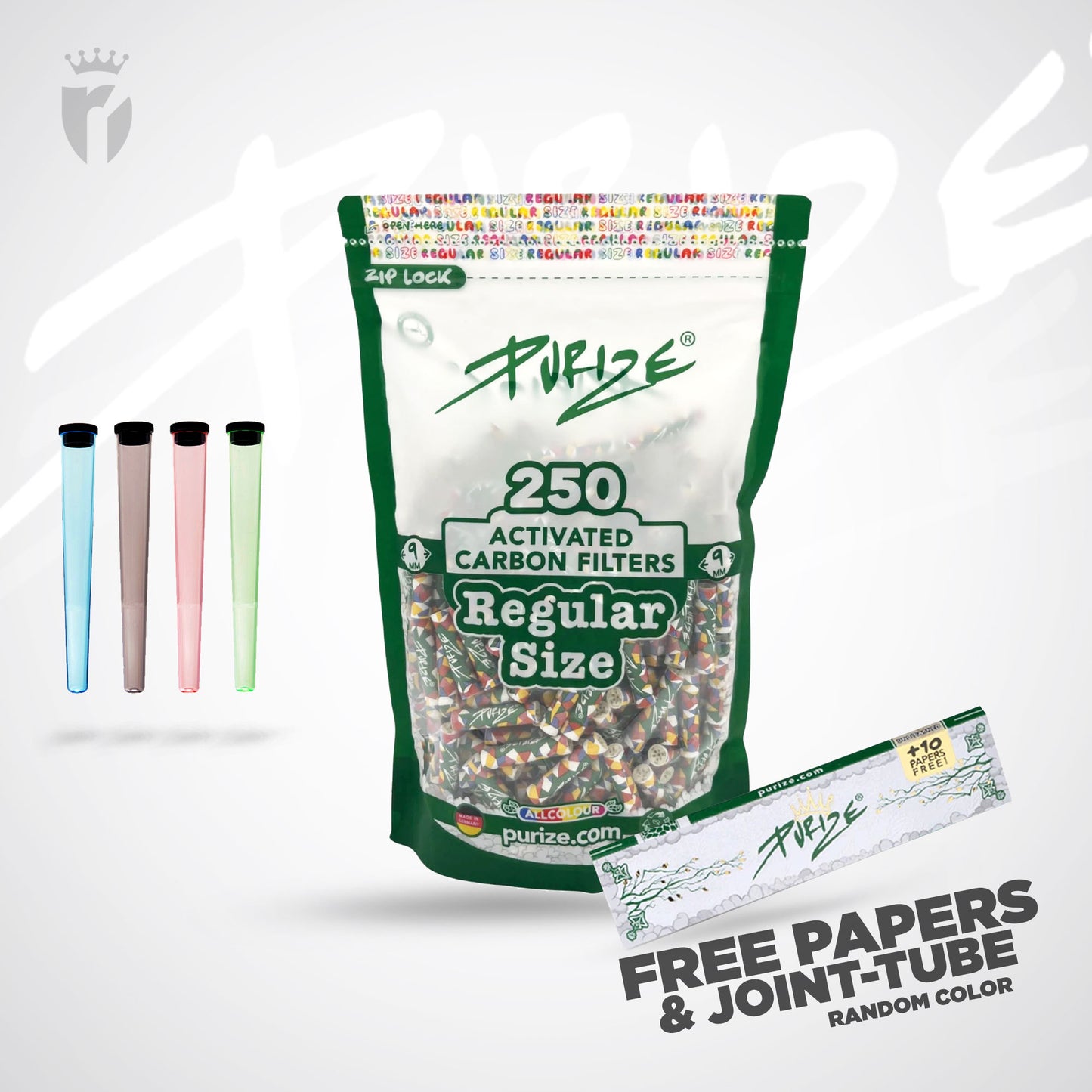 PURIZE Aktivkohlefilter Regular Size 9mm - (250 Stück)