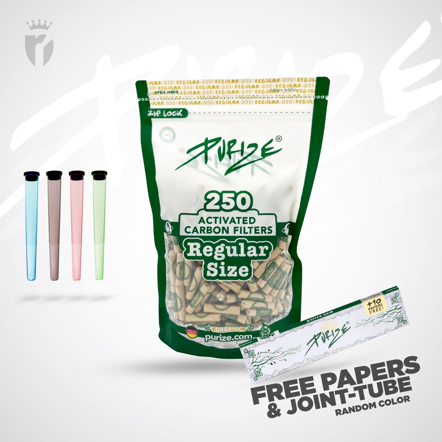 PURIZE Aktivkohlefilter Regular Size 9mm - (250 Stück)