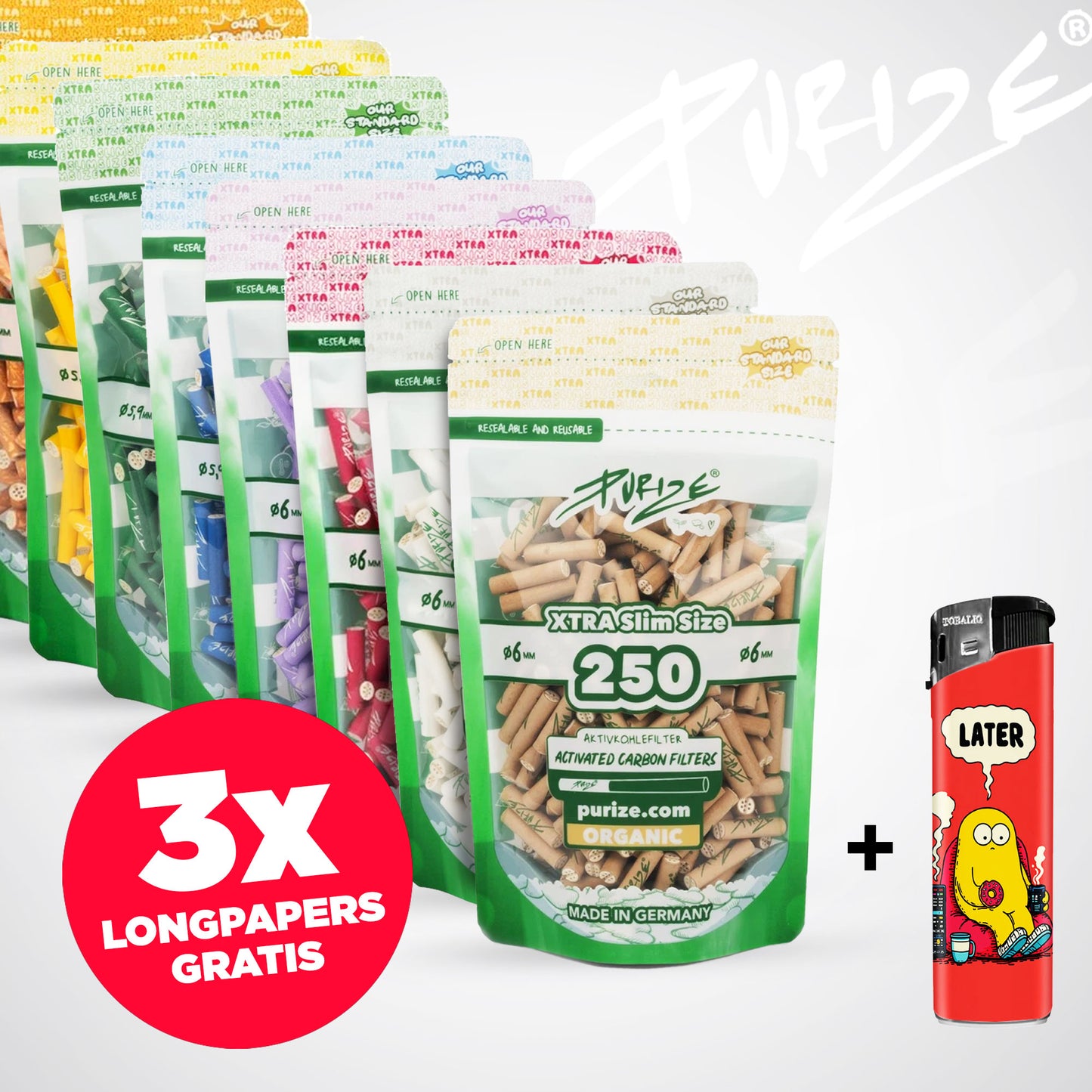 PURIZE Aktivkohlefilter XTRA Slim 6mm - (250 Stück)