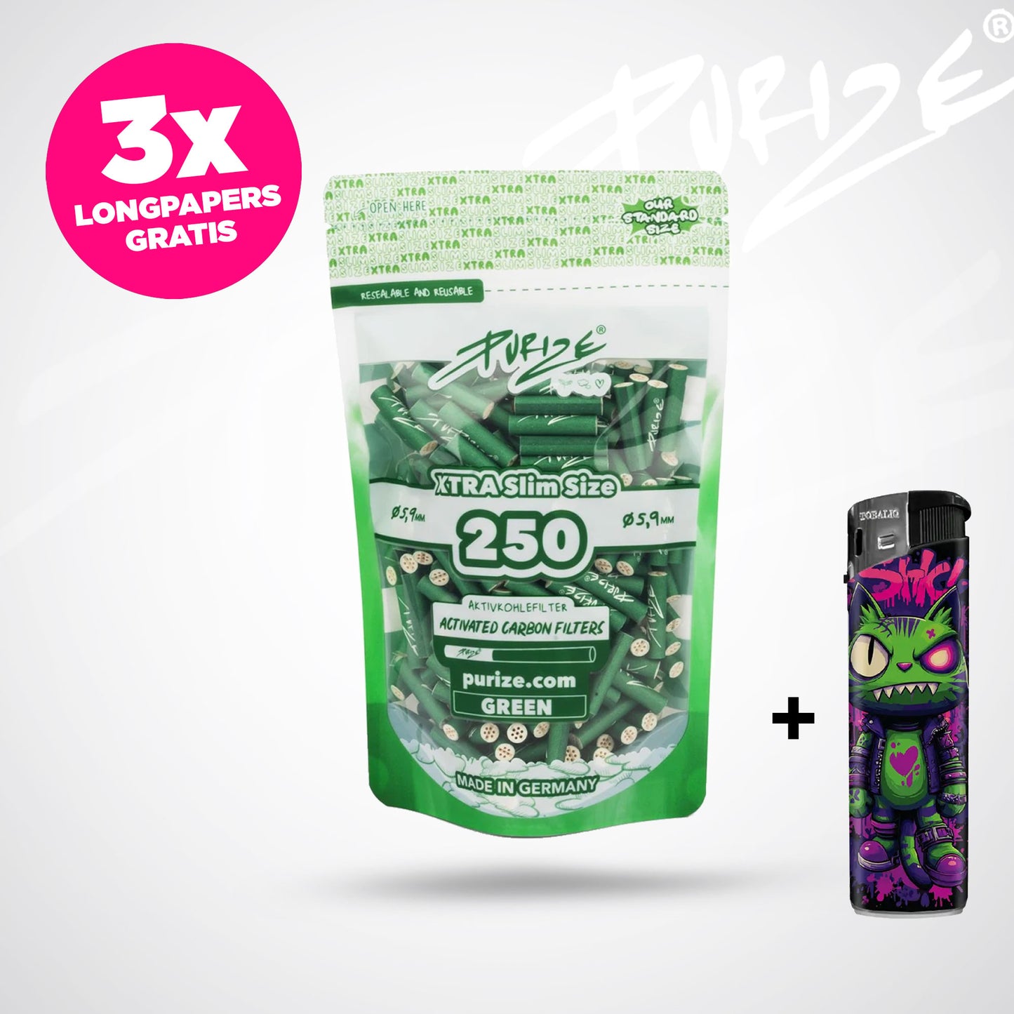 PURIZE Aktivkohlefilter XTRA Slim 6mm - (250 Stück)