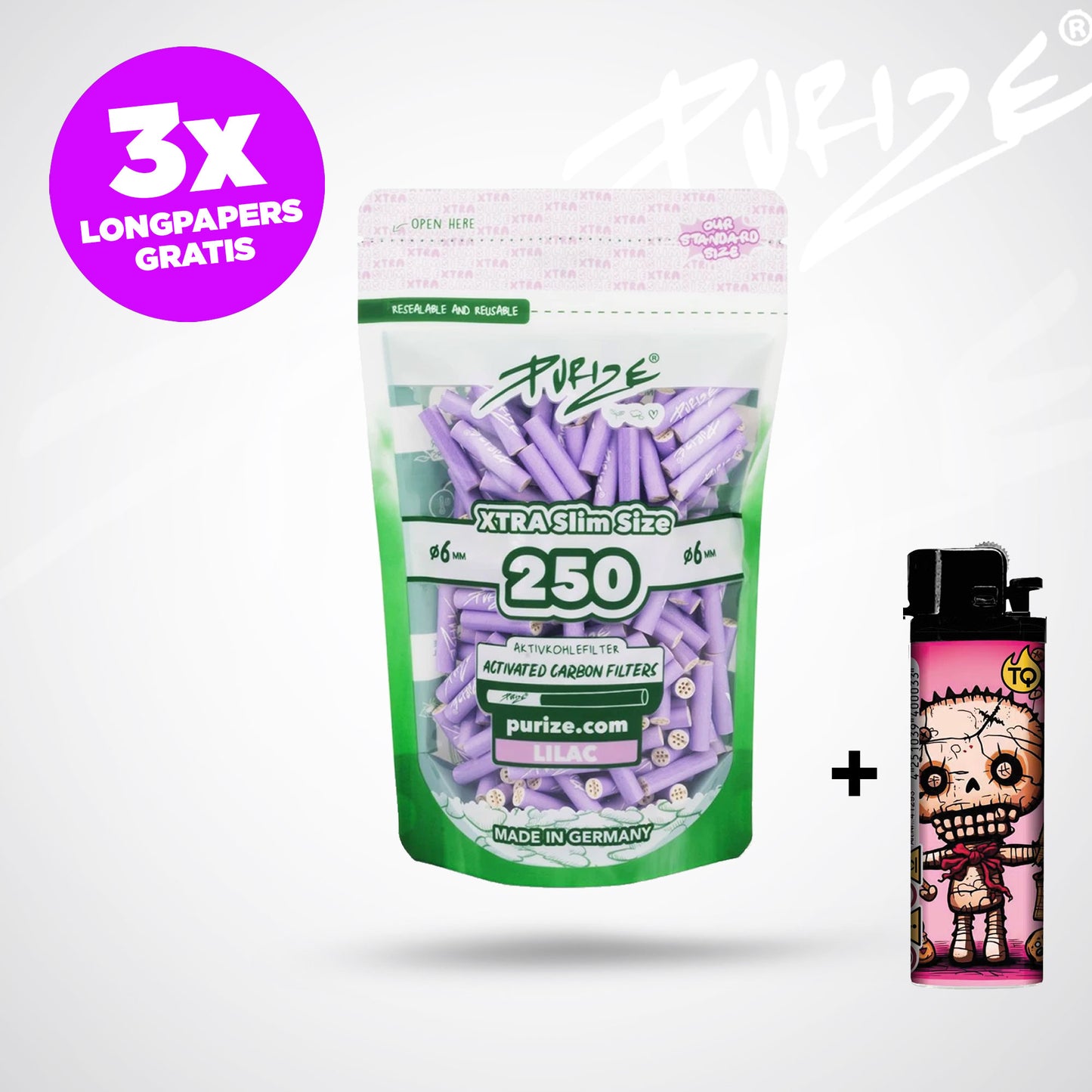PURIZE Aktivkohlefilter XTRA Slim 6mm - (250 Stück)