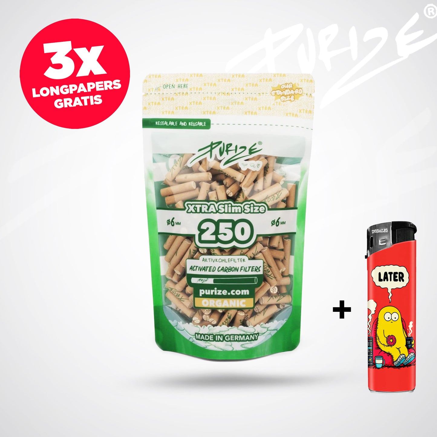 PURIZE Aktivkohlefilter XTRA Slim 6mm - (250 Stück)