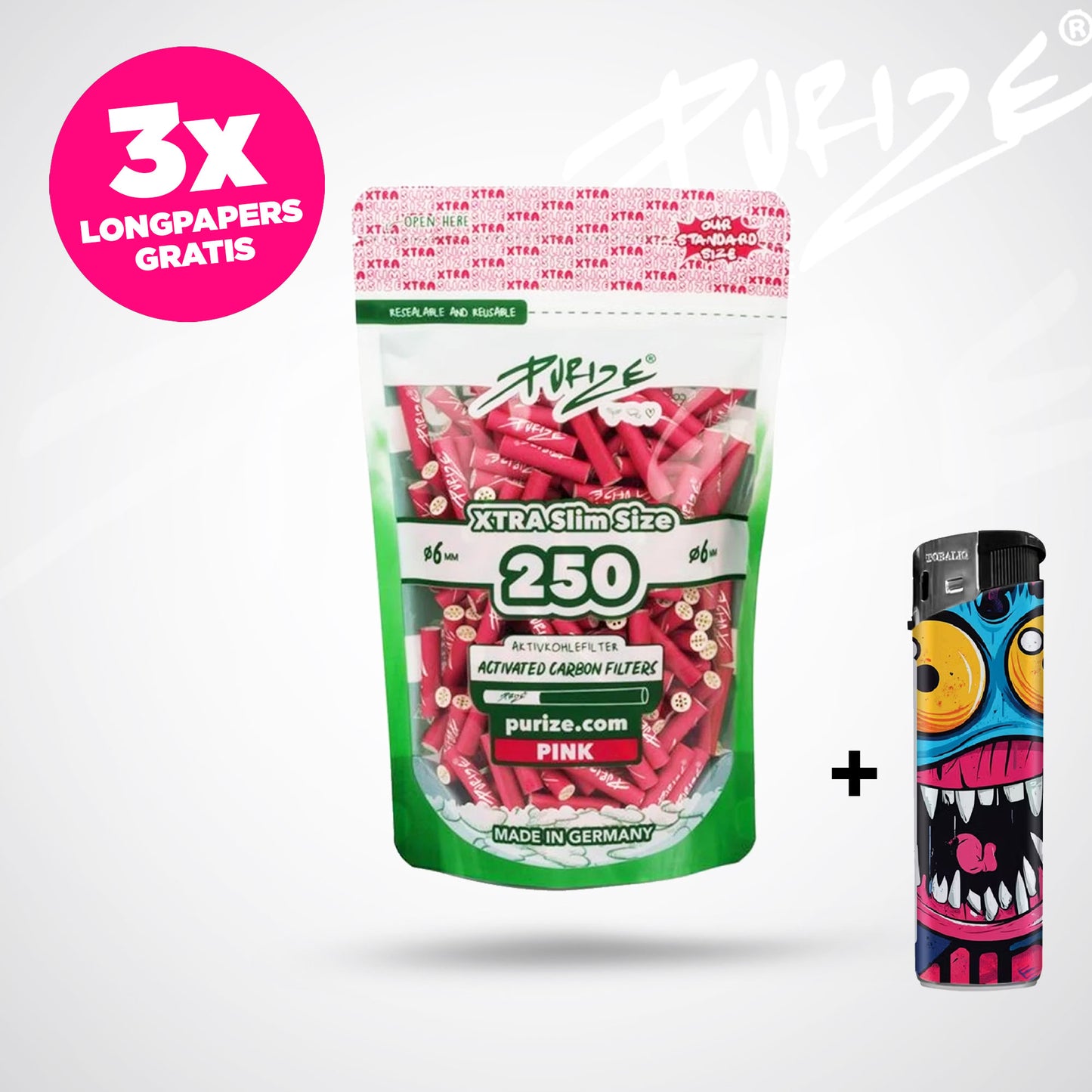 PURIZE Aktivkohlefilter XTRA Slim 6mm - (250 Stück)