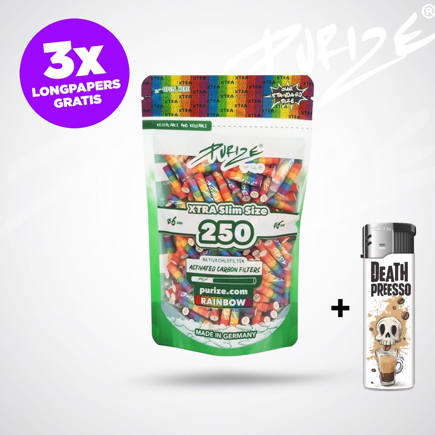 PURIZE Aktivkohlefilter XTRA Slim 6mm - (250 Stück)