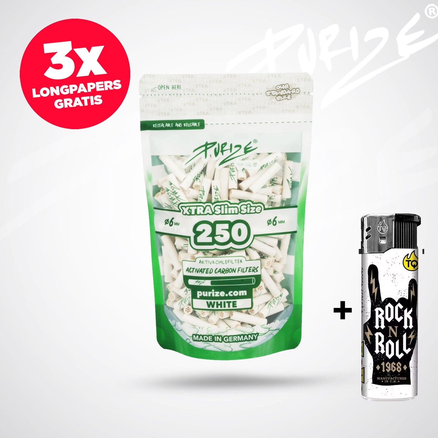 PURIZE Aktivkohlefilter XTRA Slim 6mm - (250 Stück)